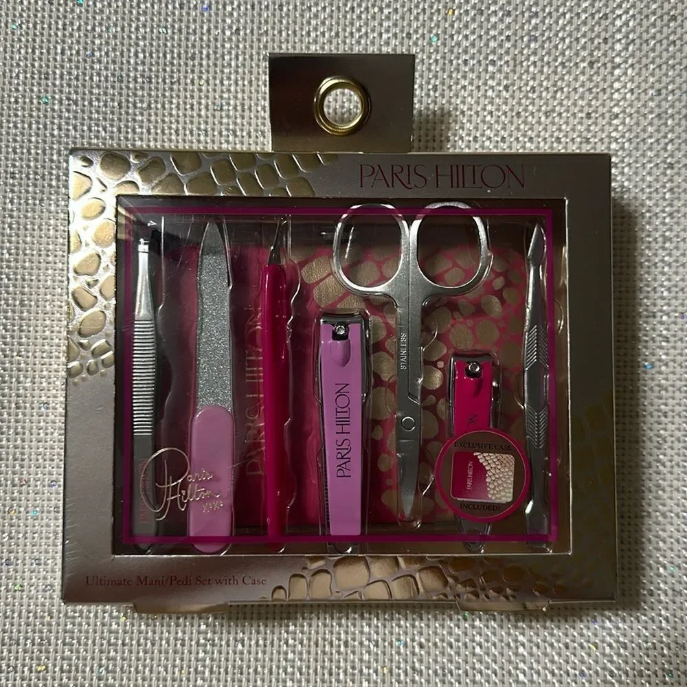 Paris Hilton Pink Gold Ultimate 7 Piece Pedi Manicure Set Case Included